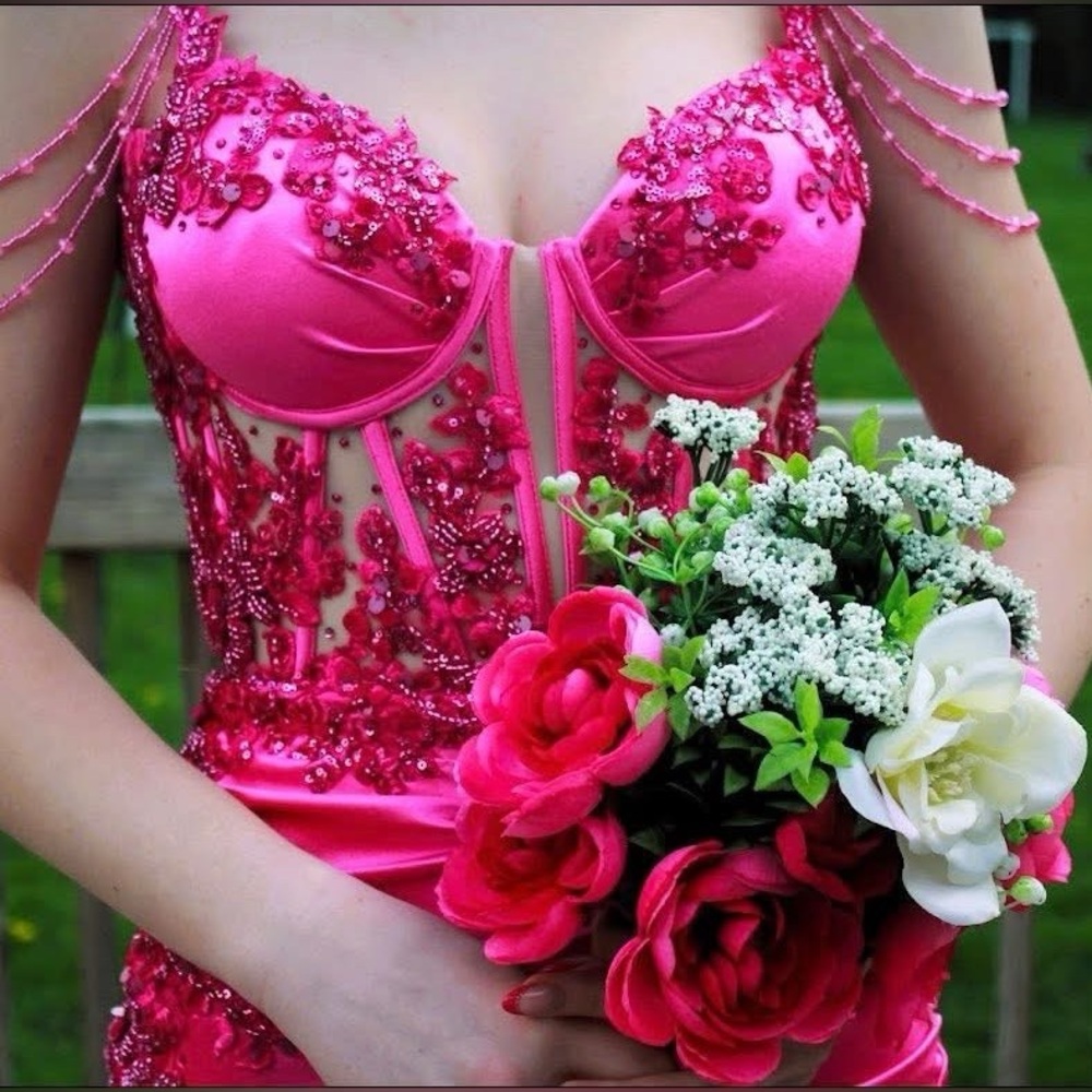 Hot Pink Beaded Corset Dress